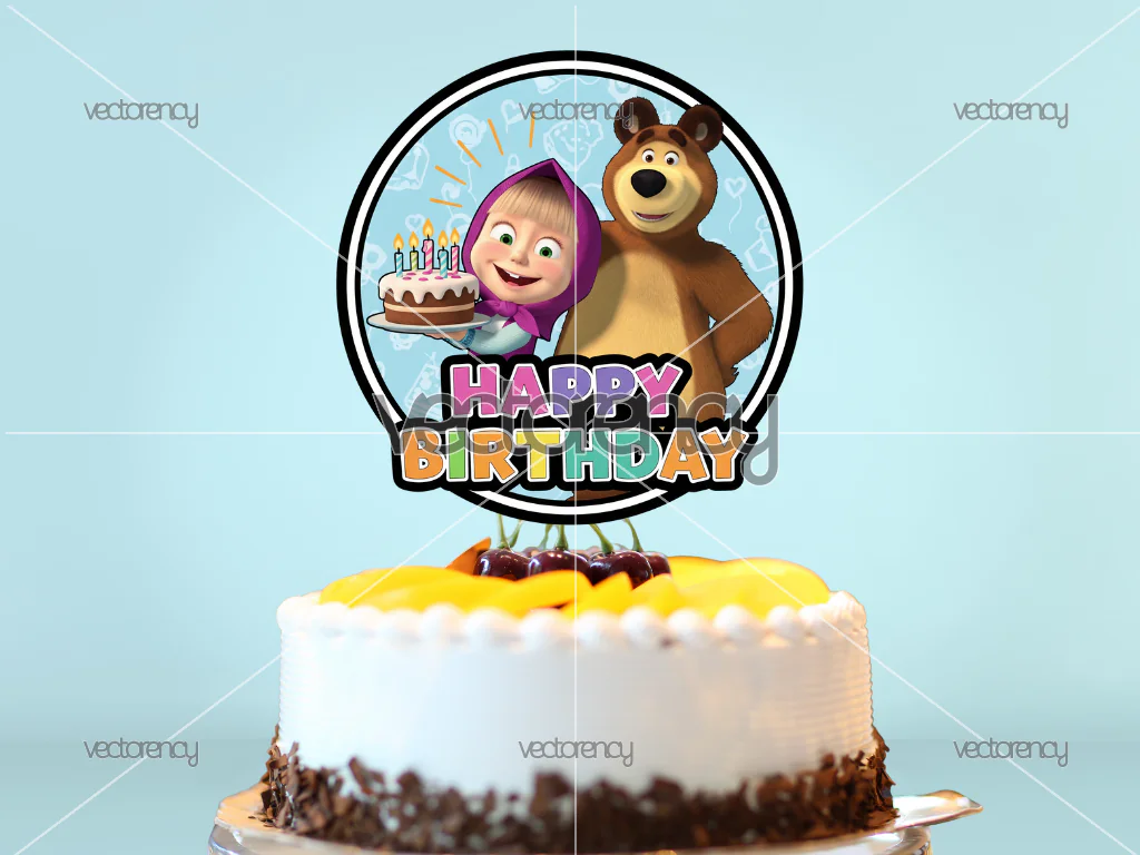 Masha And The Bear Birthday Cake Topper PNG HD