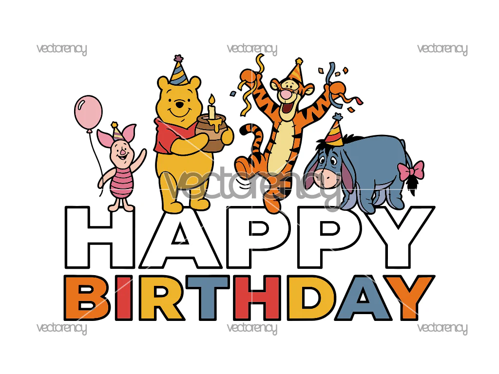 Winnie the Pooh Birthday Image PNG SVG Vector Cartoon Clipart