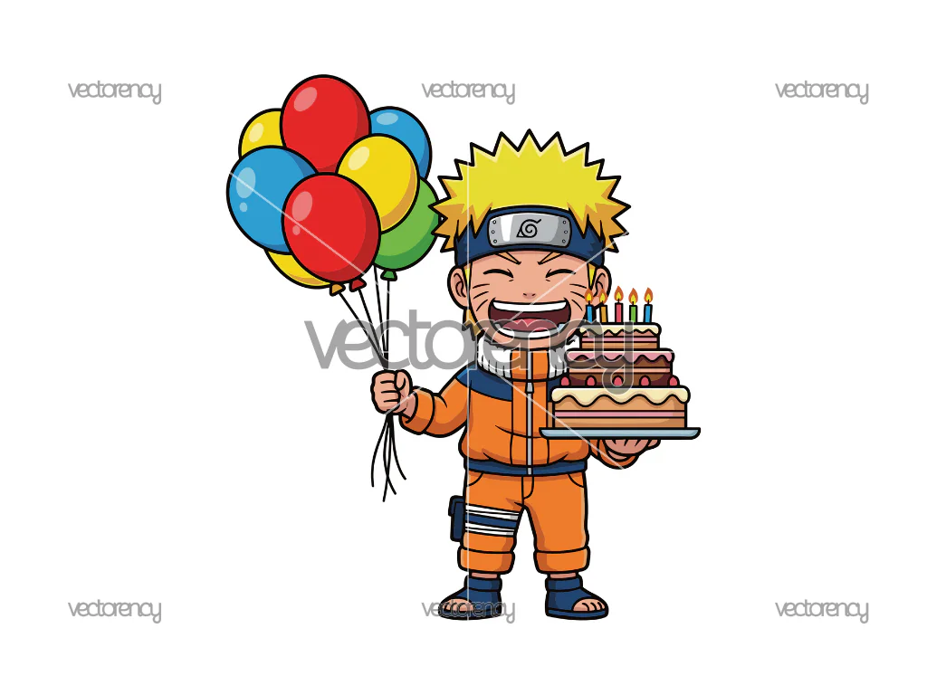 Cute Naruto Happy Birthday Cake Topper Sticker Clipart Image