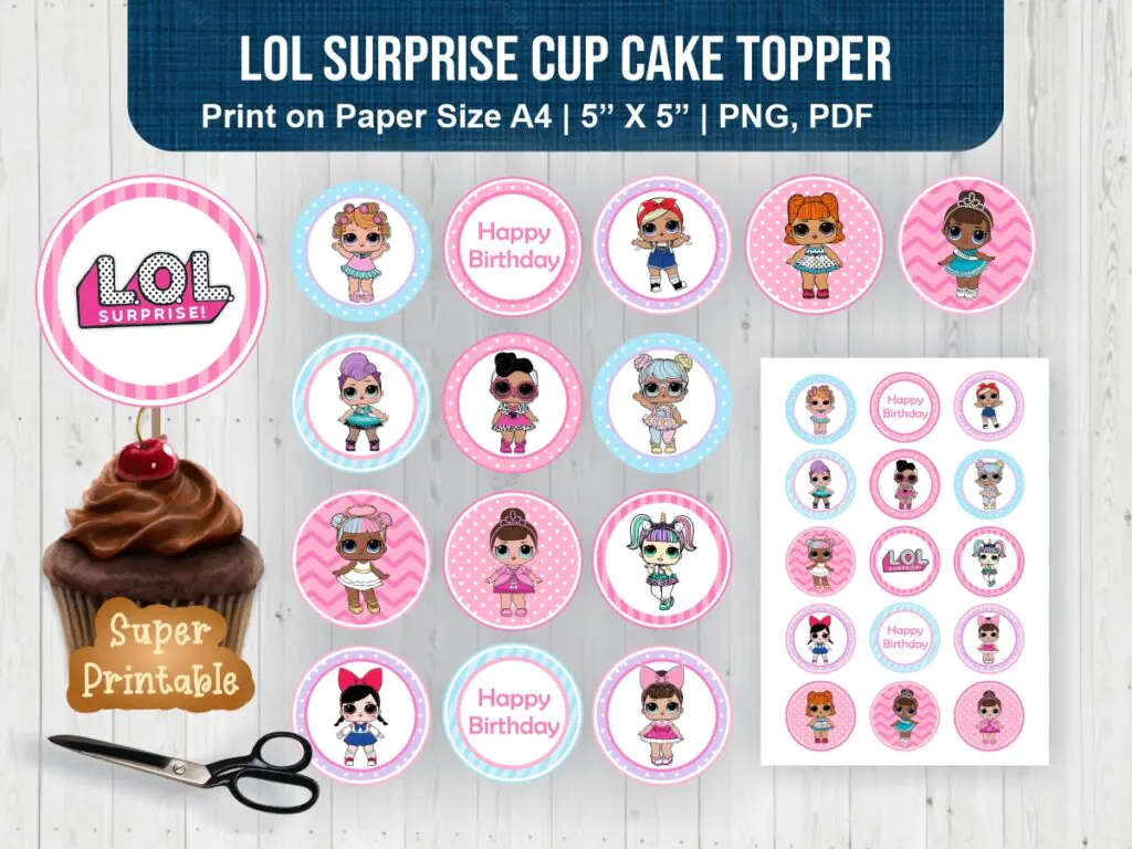 LOL Surprise Cup Cake Topper Printable A4 and PNG