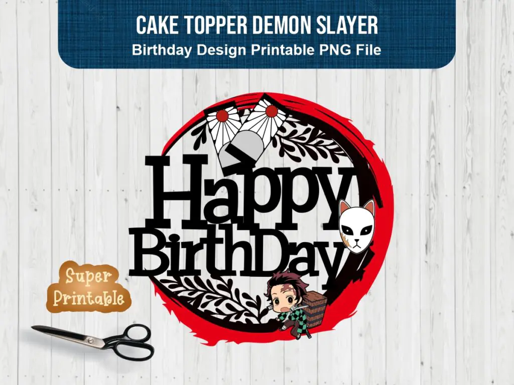 Cake Topper Demon Slayer PNG, SVG Cricut, Birthday Printable