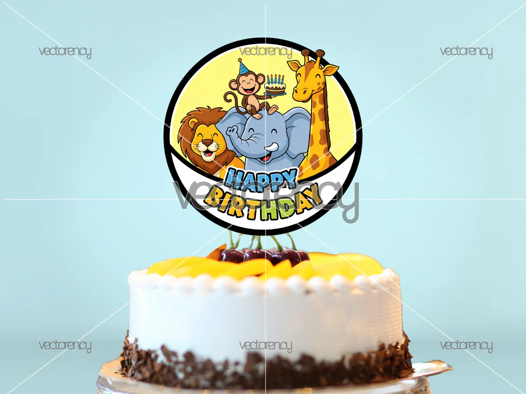 Cute Animals Zoo Cupcake Topper PNG