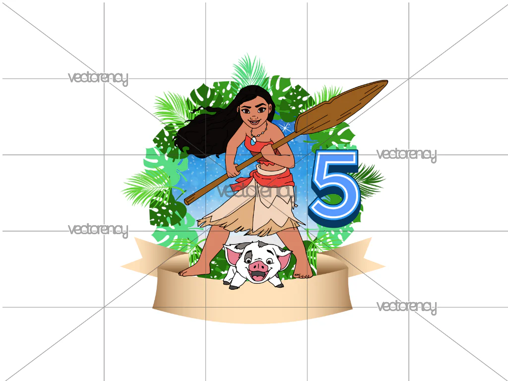 Moana Printable Cake Topper 5th Template PNG