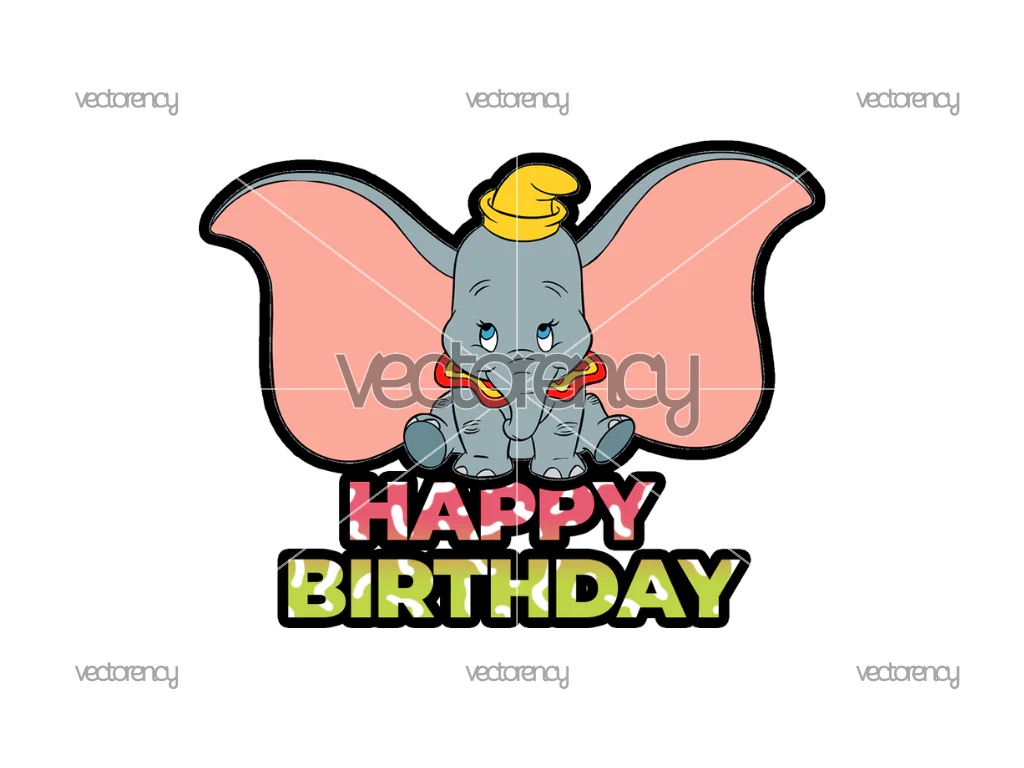 Dumbo Happy Birthday Cake Topper Printable PNG