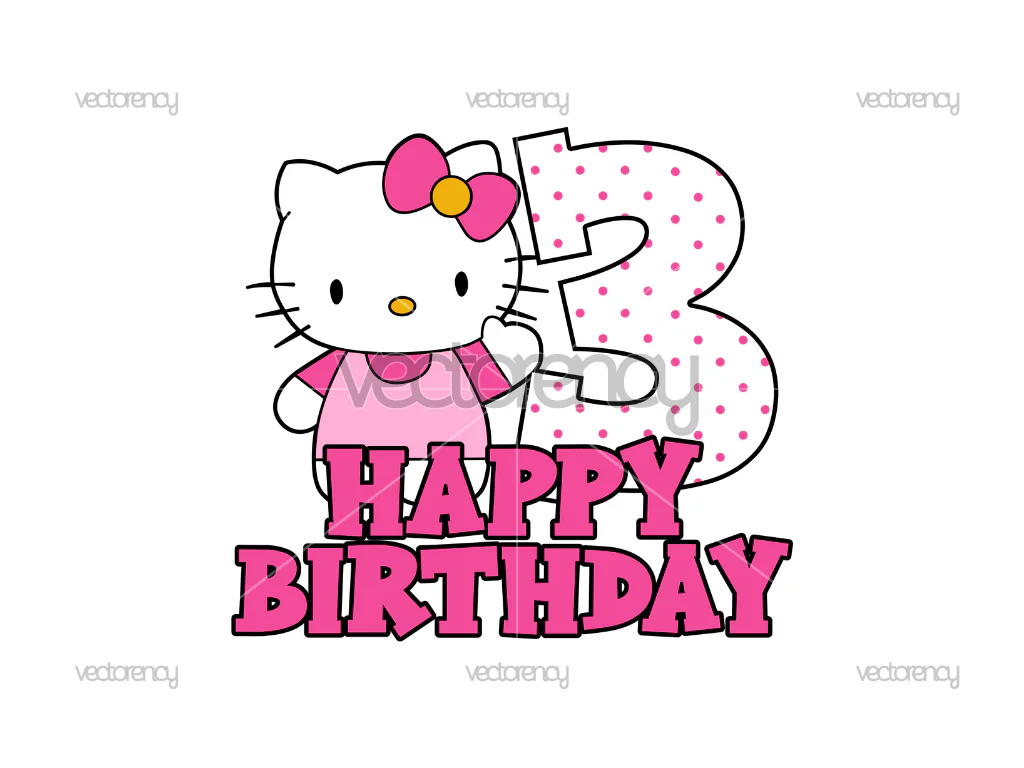 Happy Birthday Hello Kitty 3rd Printable PNG