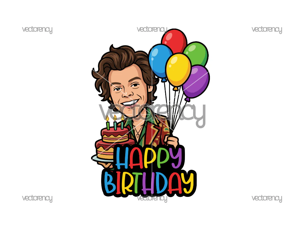Harry Styles Happy Birthday Cake Topper Sticker Clipart Image