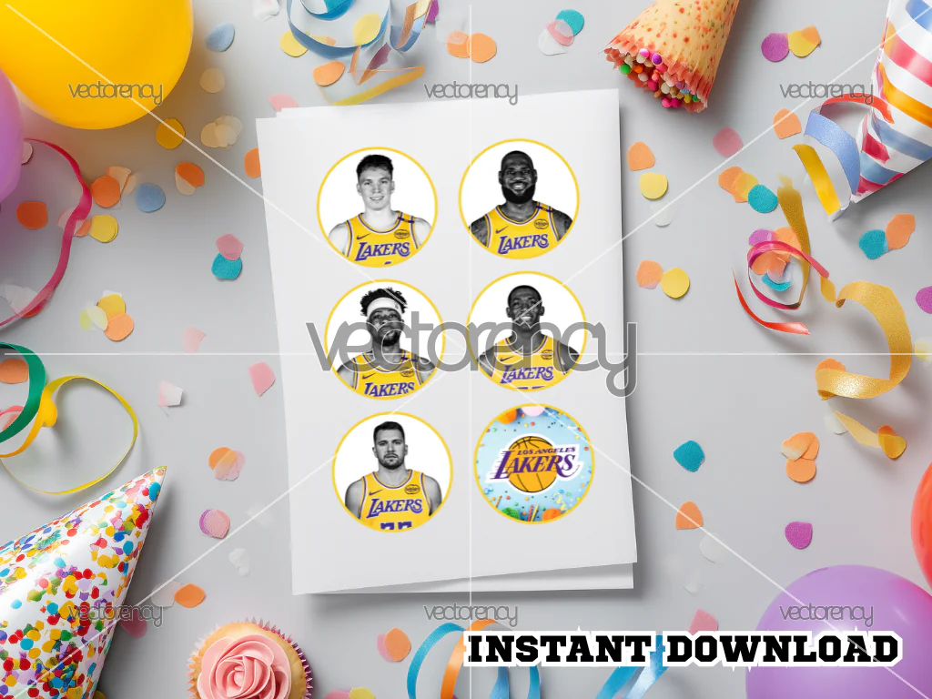 Lakers Birthday Party Toppers Printable A4 and PNG
