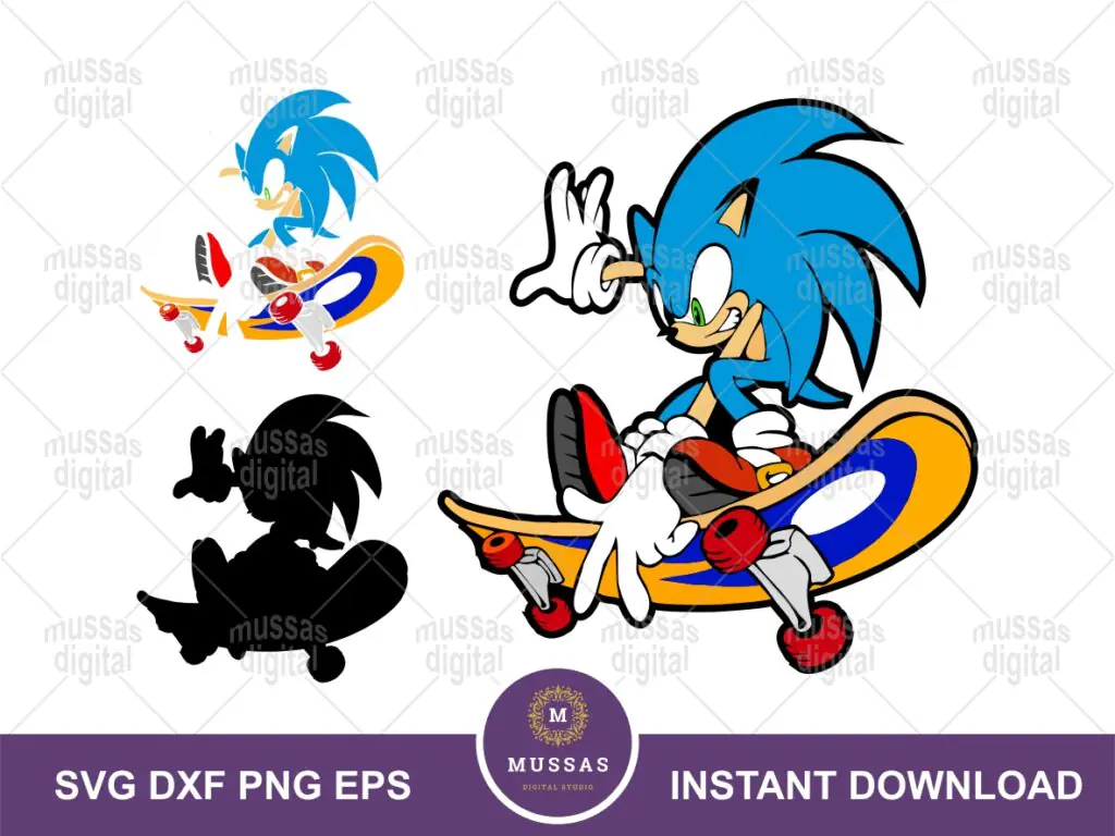 Sonic SVG Layered, Sonic Skateboard Vector PNG