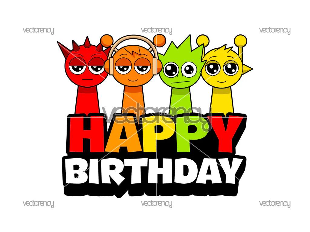 Sprunki Happy Birthday Cake Topper PNG HD Transparent