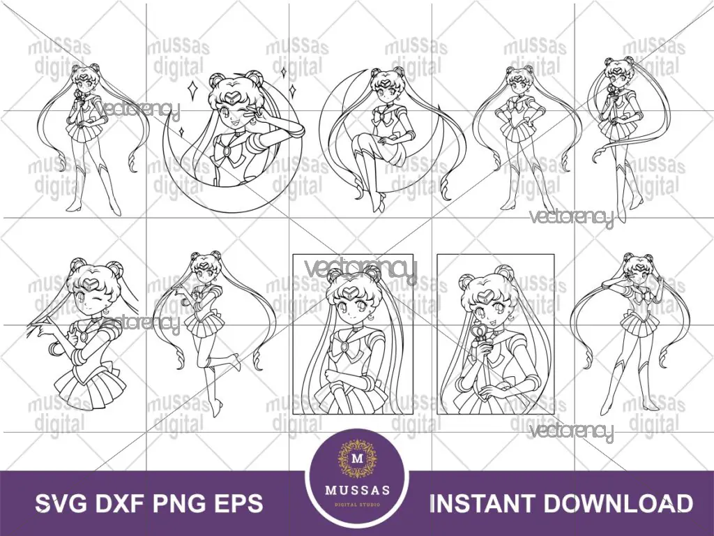 Sailor Moon SVG Clipart, Sailor Moon PNG Bundle