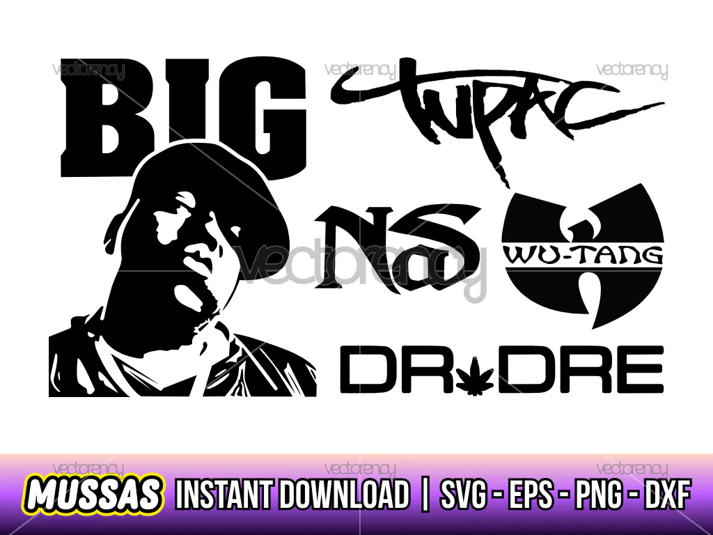 90s Hip Hop Rap Silhouette and Logo SVG Wu-Tang Nas Dr. Dre