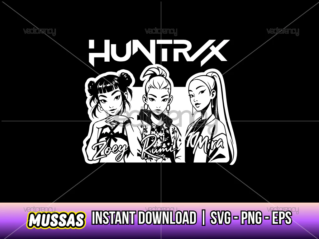 Kpop Demon Hunters PNG Clipart SVG Vector, Zoey, Rumi and Mira