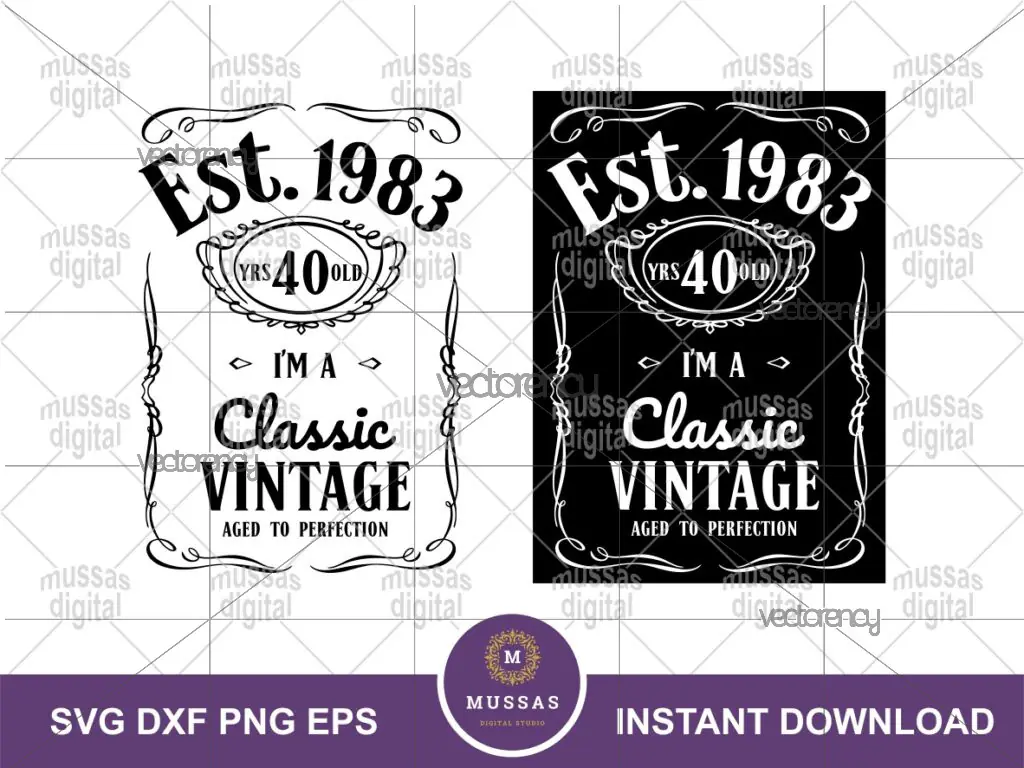 Jack Daniels 40th Birthday SVG, Dad Birthday 40 Year Old PNG EPS