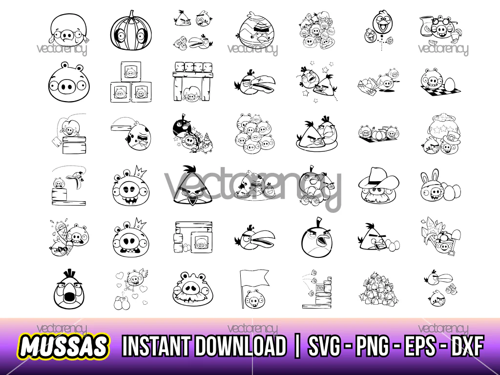 Angry Birds SVG Bundle Outline Vector PNG