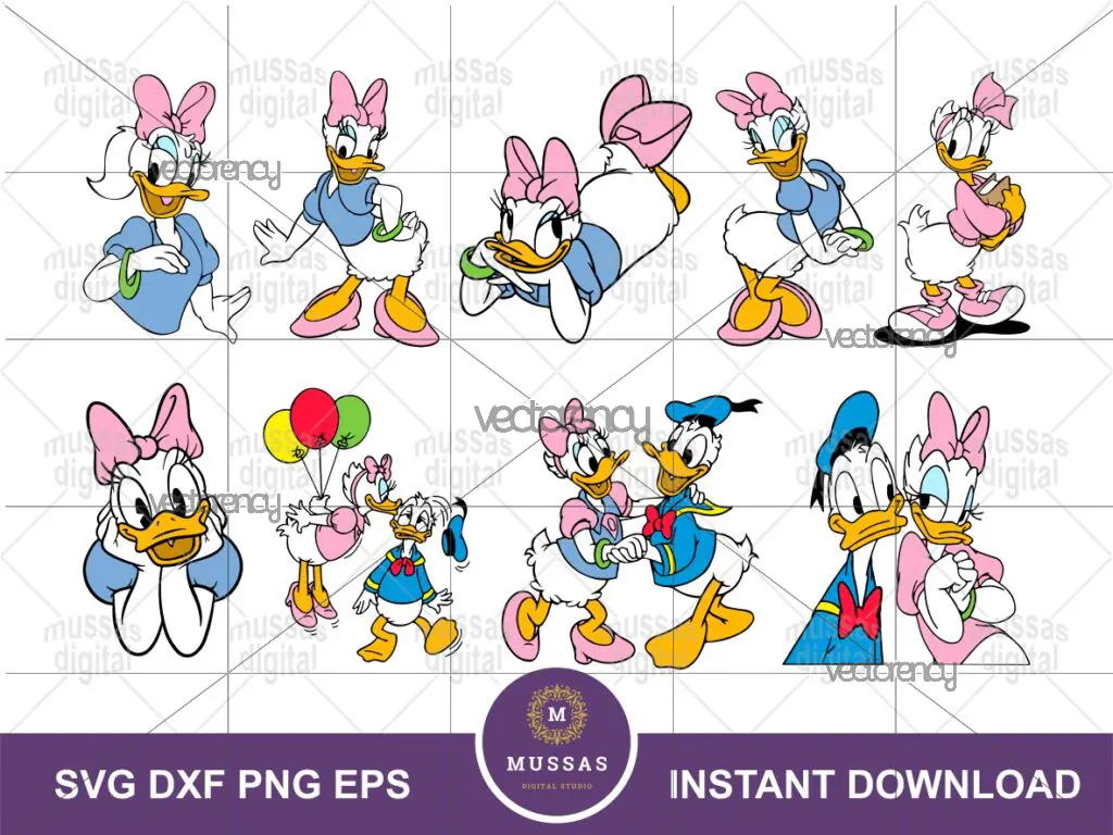 Donald and Daisy Duck Cartoon Vector SVG Bundle