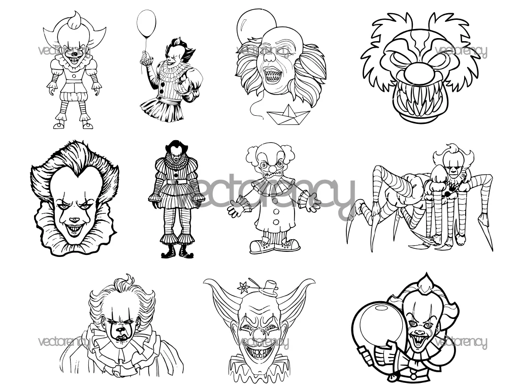 Pennywise Outline SVG, PNG for Coloring Page Printable, Vector