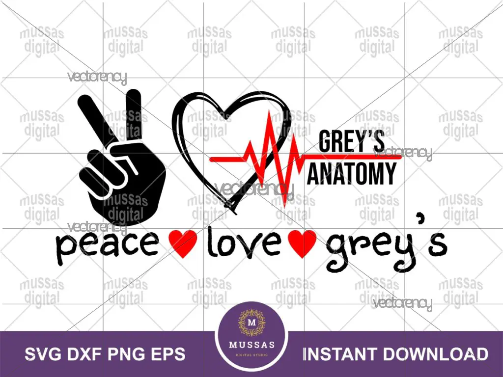 Peace Love Greys Anatomy SVG