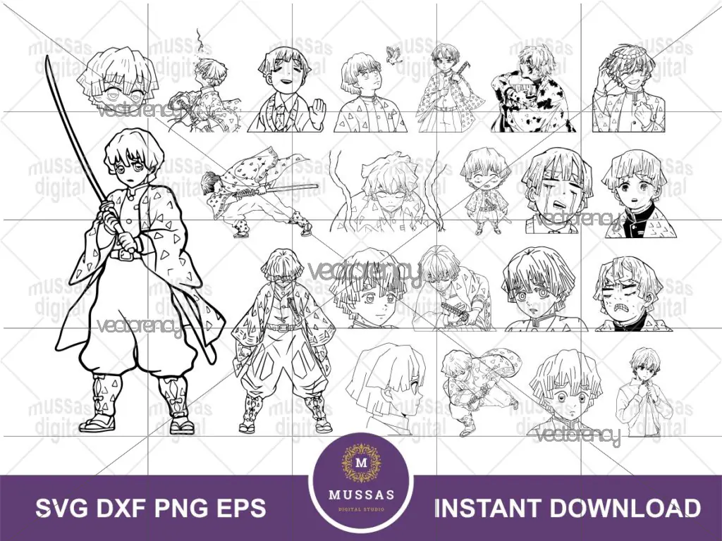 Zenitsu Agatsuma Demon Slayer Digital Artwork Outline Anime SVG