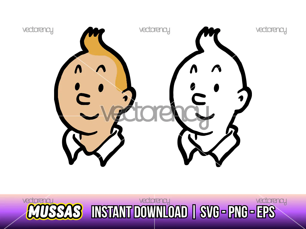 Tintin Head Face SVG Layered Outline PNG EPS