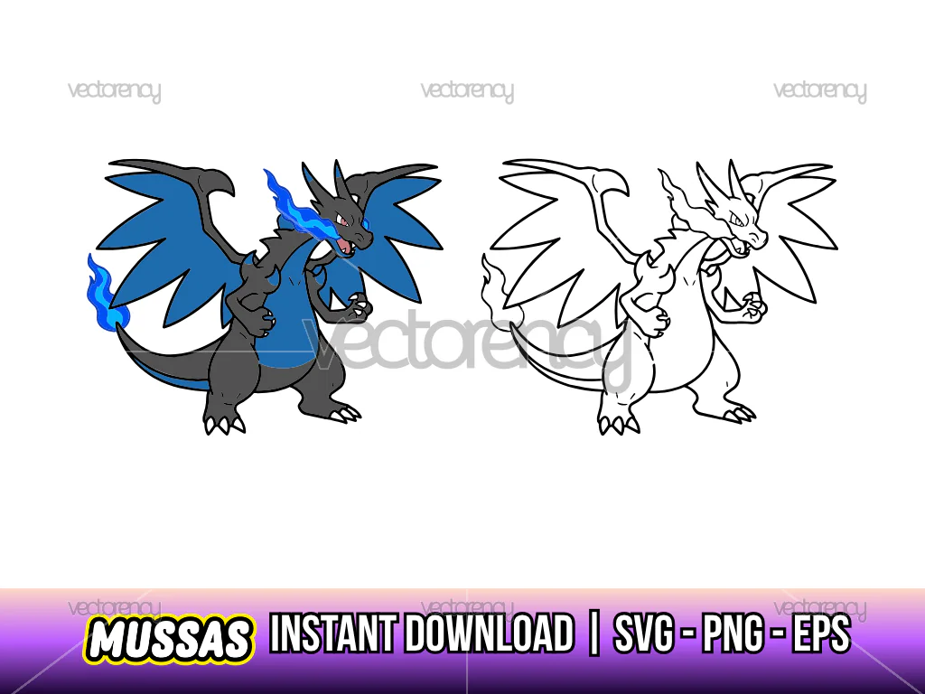 Mega Charizard X Pokemon PNG Image Clipart SVG Vector Outline