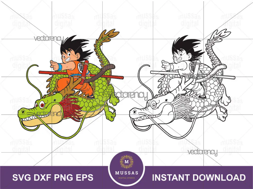 Goku with Dragon SVG Vector Layered Goku Outline