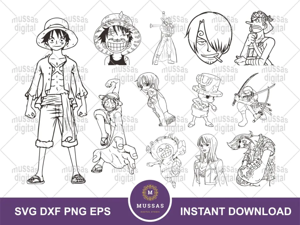 One Piece Outline Clip Art, One Piece SVG, PNG, Vector Anime