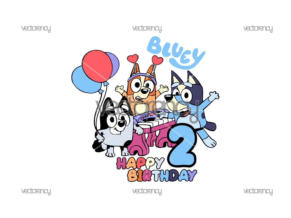 Bluey Happy Birthday 2nd SVG Shirt Design PNG