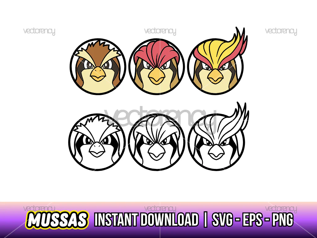 Pidgey, Pidgeotto and Pidgeot Vector Outline PNG