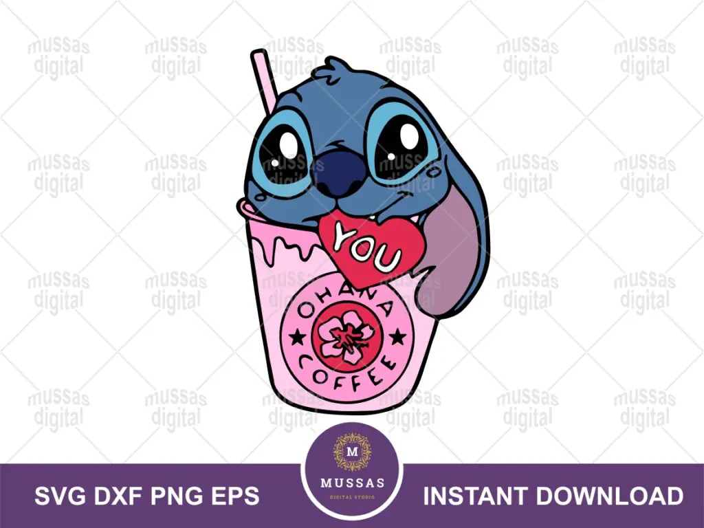 Stitch Valentine SVG, Stitch bubble tea PNG Image