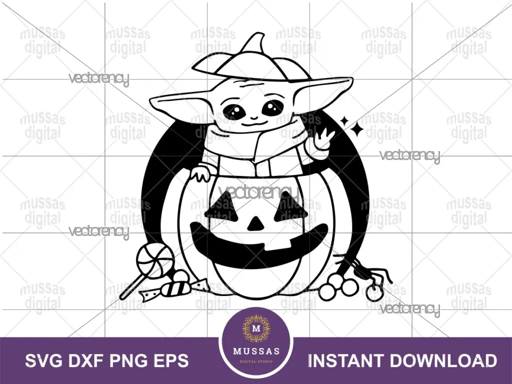 Baby Yoda Halloween SVG Cricut Pumpkin Silhouette Outline PNG