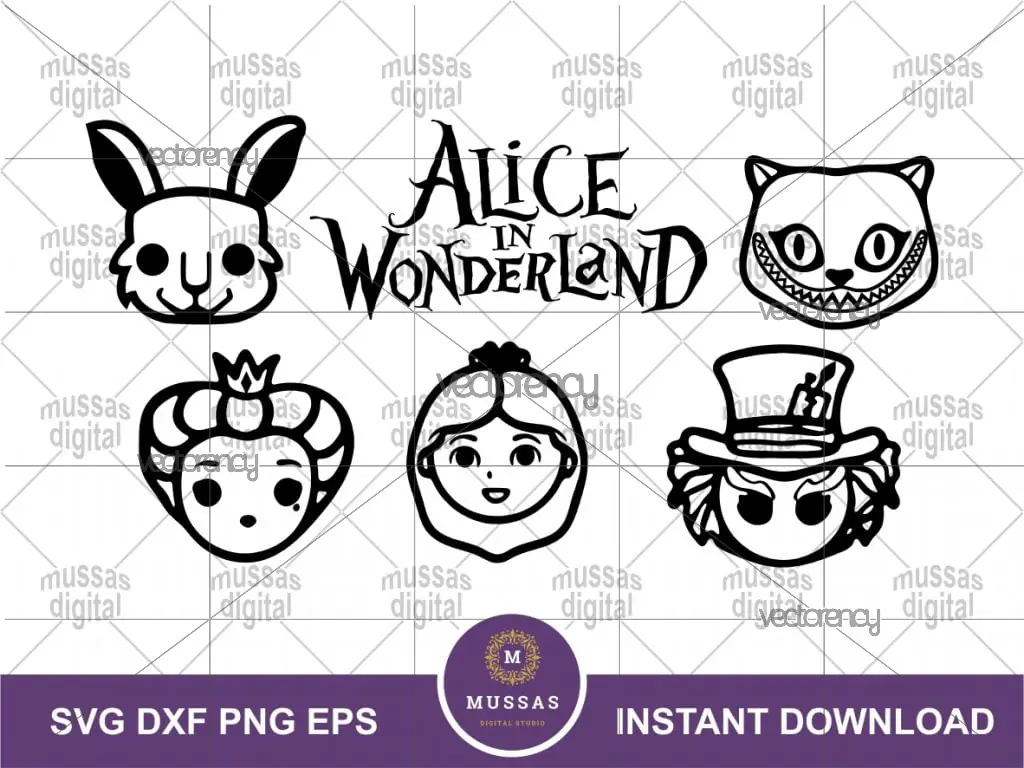 Alice in Wonderland Character Line SVG