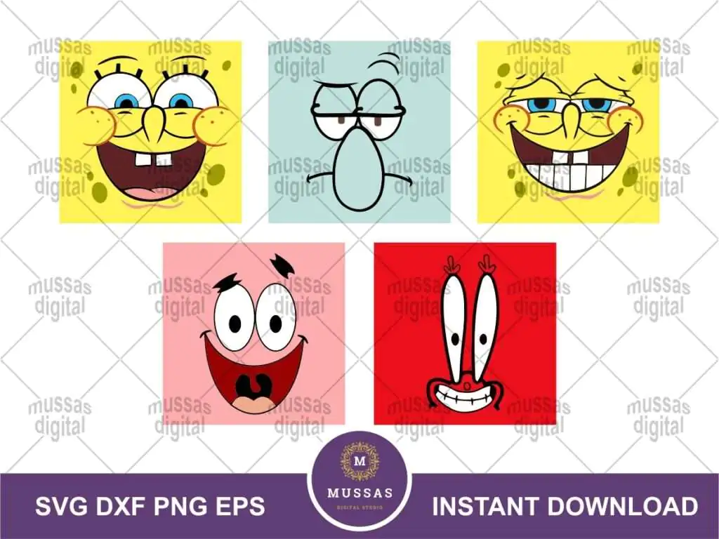 SpongeBob Faces SVG, SpongeBob Faces Cricut, Squarepants SVG, SpongeBob Faces Clipart, Patrick Star