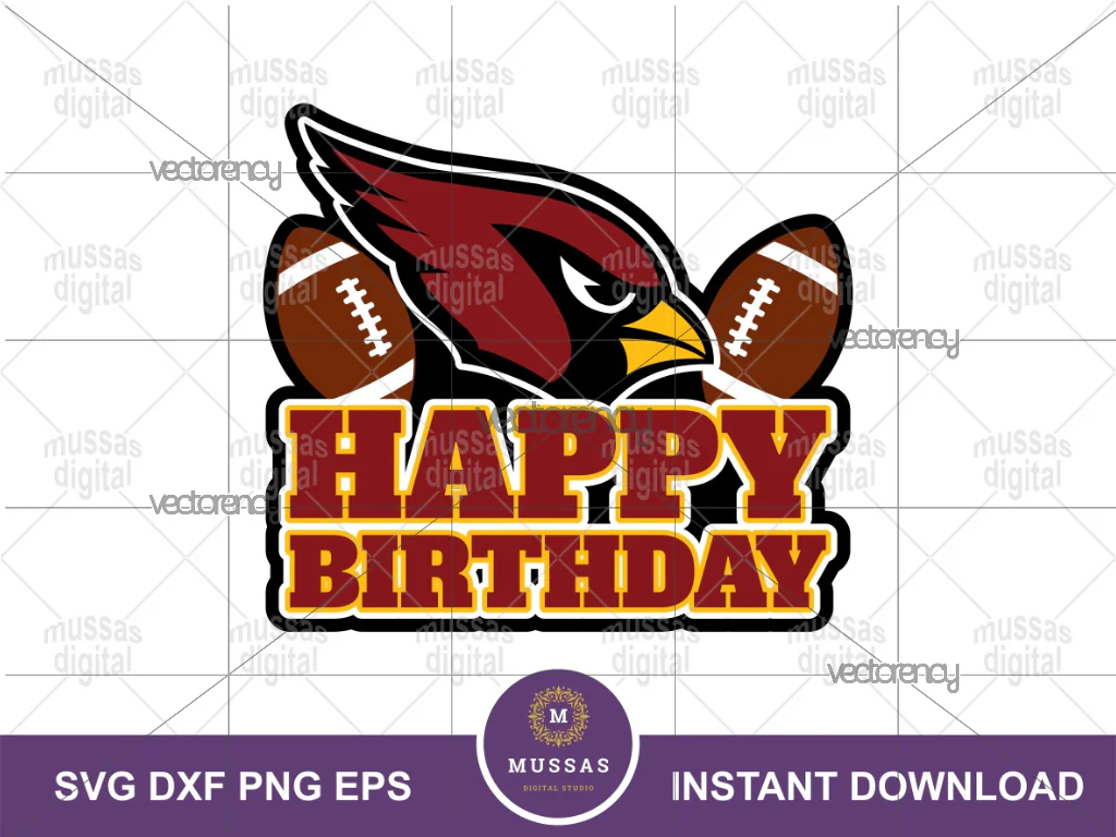 Arizona Cardinals Birthday Cake Topper, Football Happy Birthday Printable PNG EPS SVG