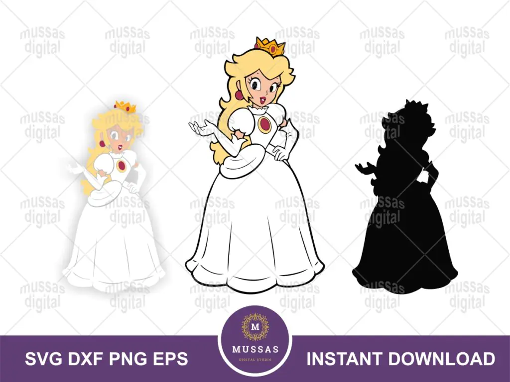 Princess Peach SVG Outline, Super Mario, Peach PNG