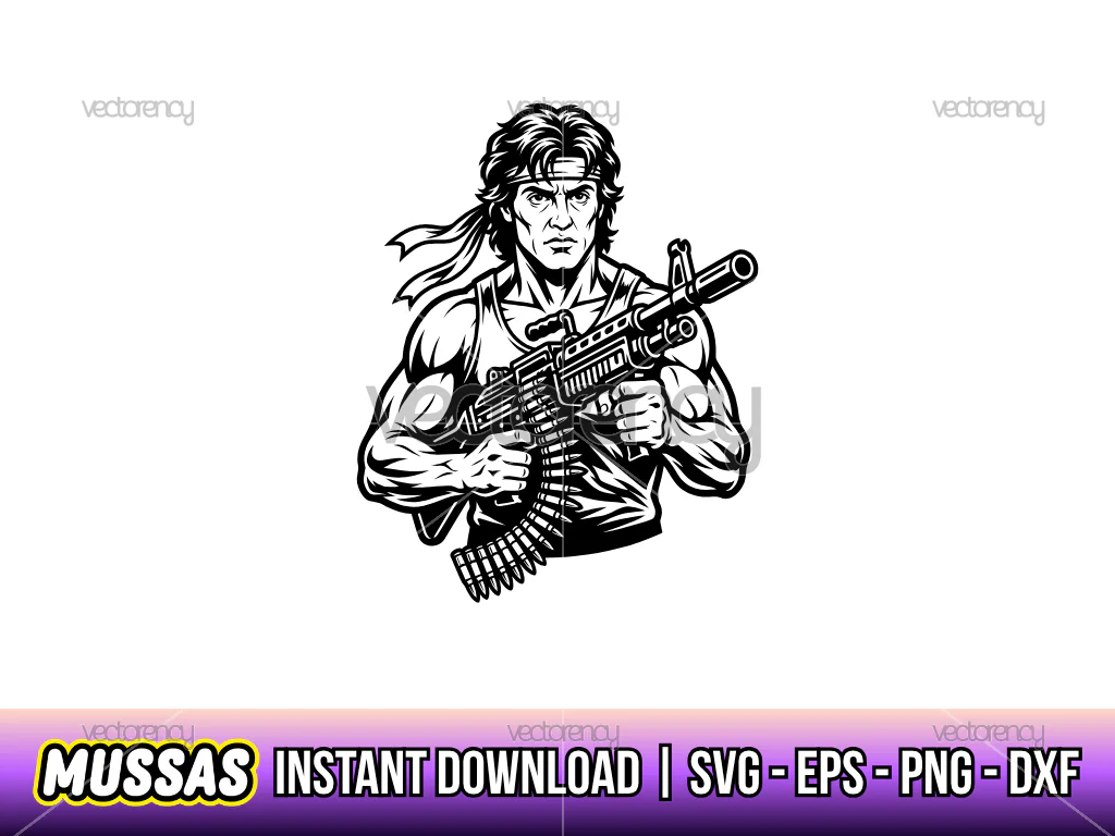 Rambo First Blood Part Vector Portrait Sylvester Stallone PNG SVG