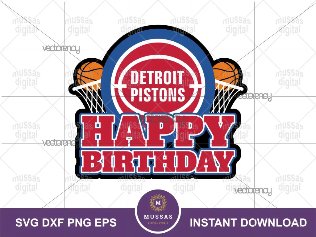 Detroit Pistons Birthday Cake Topper SVG Printable PNG