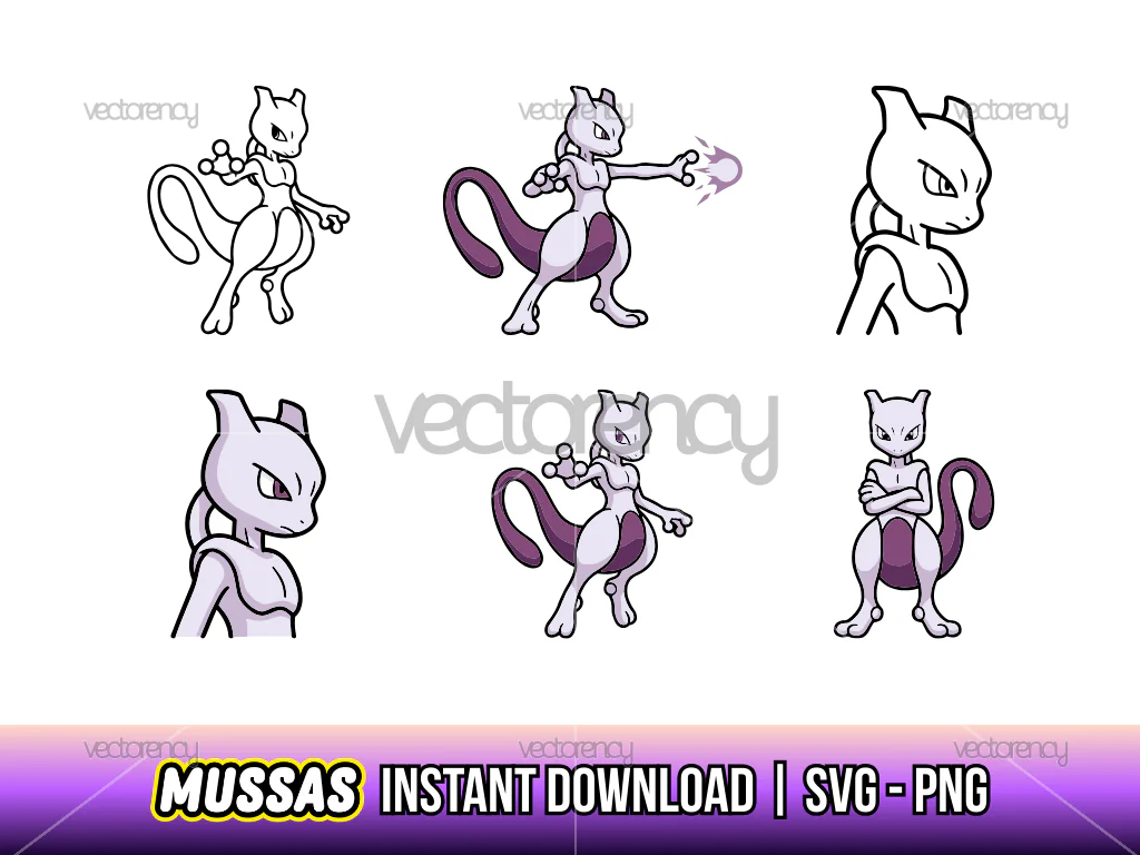 Mewtwo Pokemon SVG Vector PNG Image