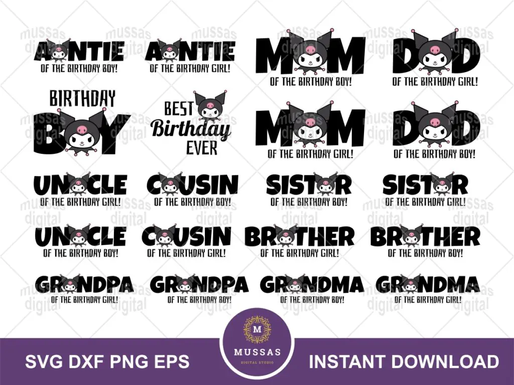 Kuromi Family Birthday T-Shirt Design, Birthday Boy Girl | Vectorency