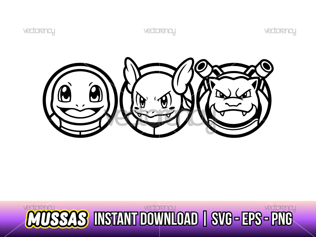 Pokémon Squirtle, Wartortle, and Blastoise Evolutions Image Vector PNG SVG