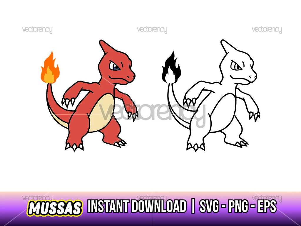 Charmeleon Vector SVG Pokemon Character Outline PNG