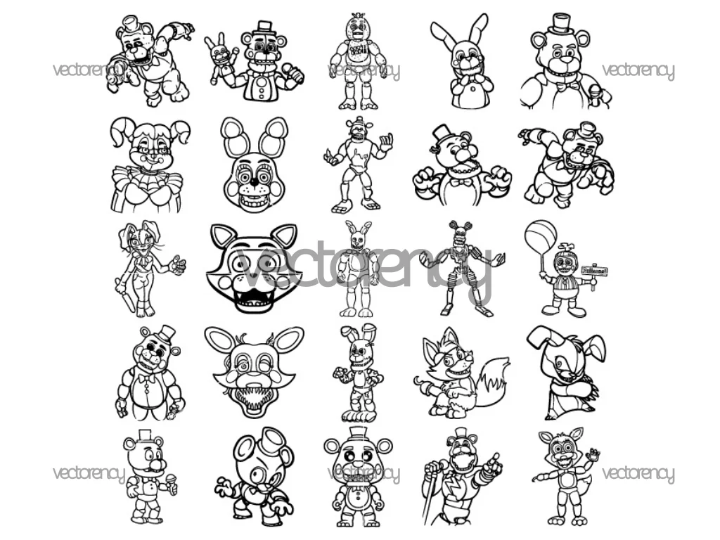 Five Nights At Freddys SVG Bundle Vector PNG Outline
