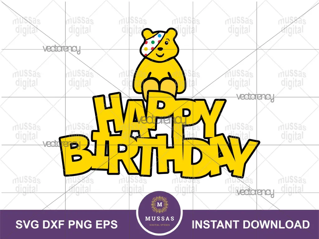 Pudsey Birthday Cake Topper SVG Graphic Image Vector