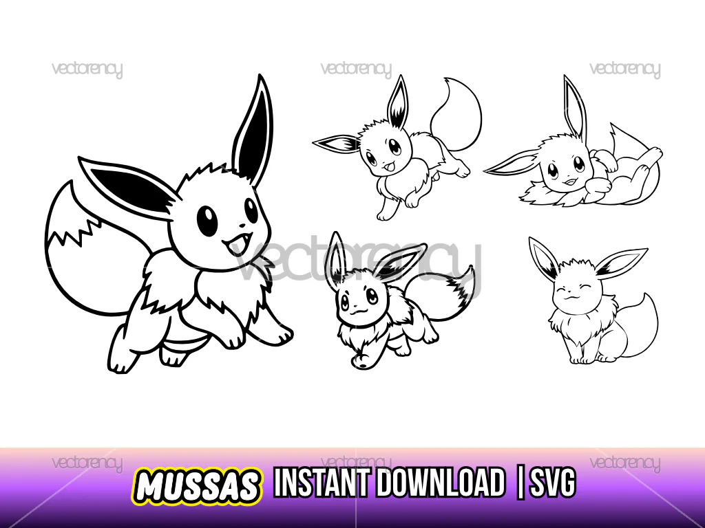 Eevee Pokemon Outline Clipart SVG Vector Image