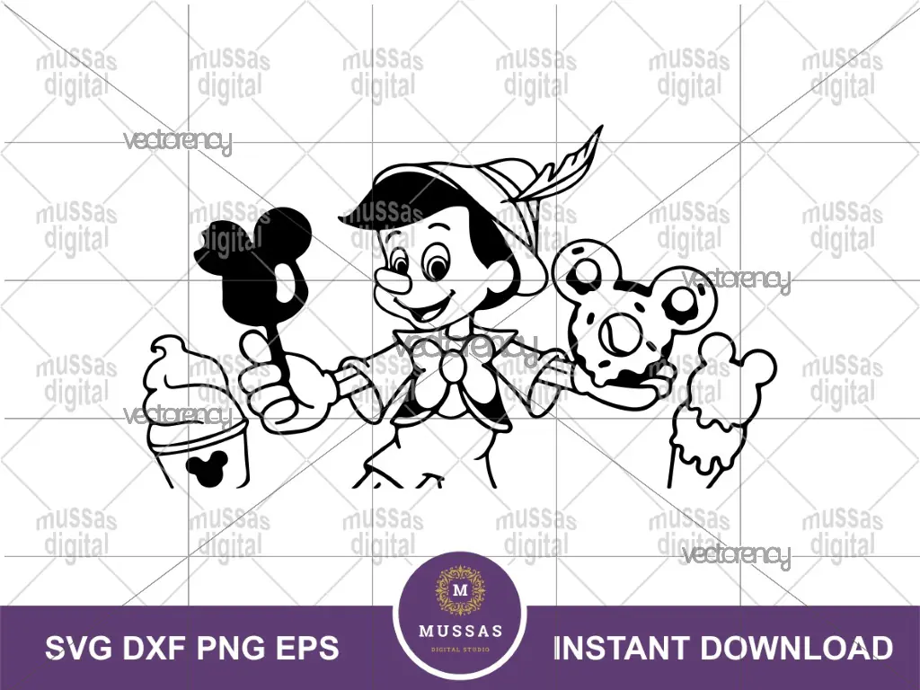 Pinocchio SVG Disneyland Snacks Outline Silhouette Pinocchio Vector Cricut