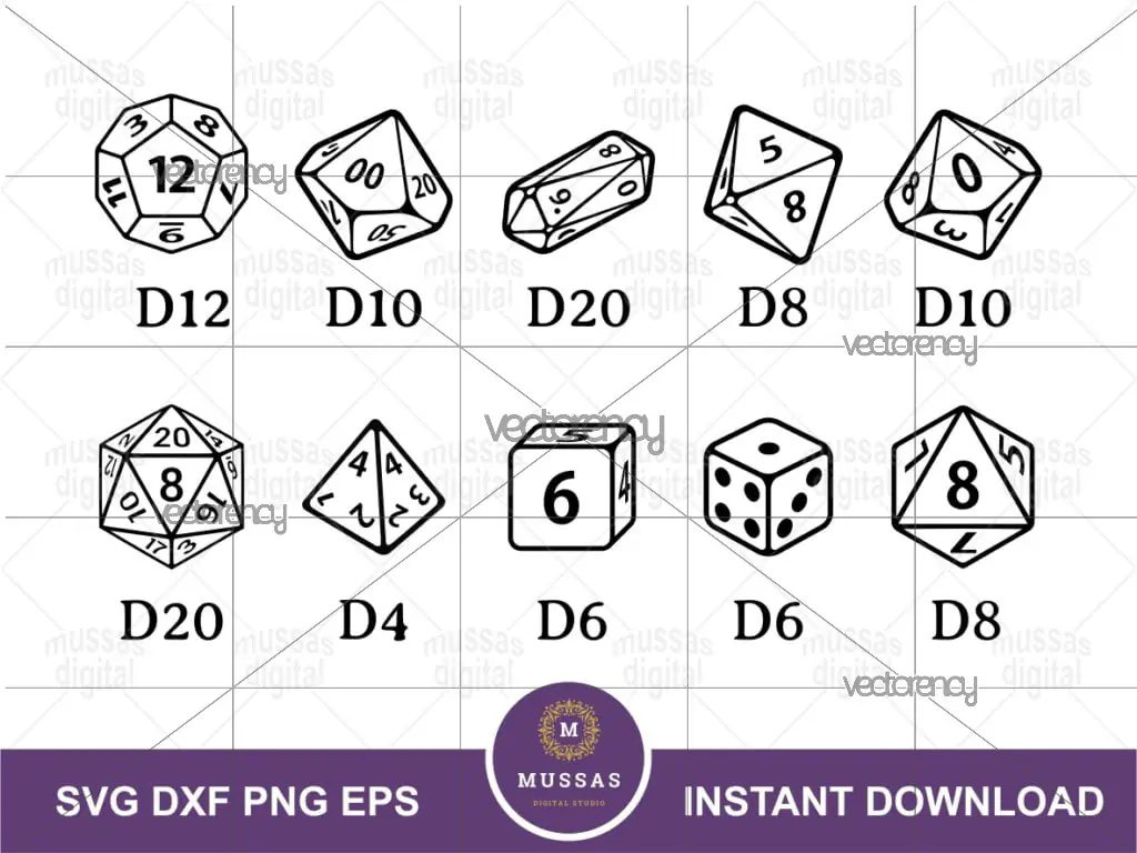 DnD Dice SVG Dungeons and Dragons d20 Dice Bundle PNG EPS DXF