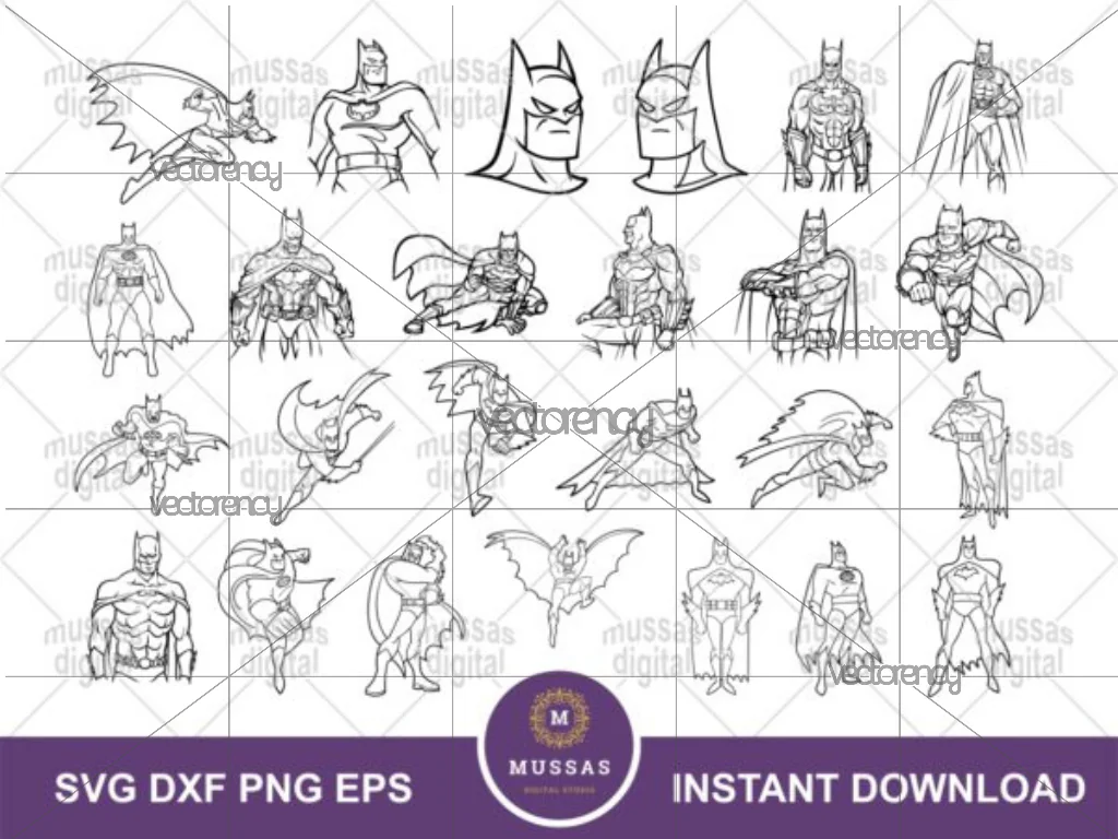 Batman SVG Bundle, Outline, PNG, Superhero Clipart Batman Vector