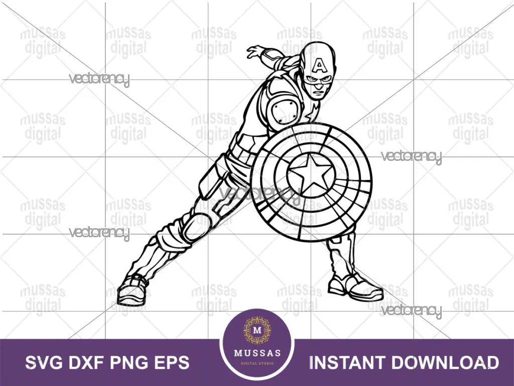 Avengers Captain America Outline Printable, SVG, Coloring Page PNG