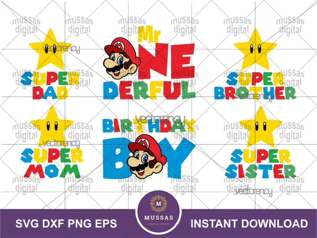 Mario Bros Birthday Boy SVG Family Mom Dad