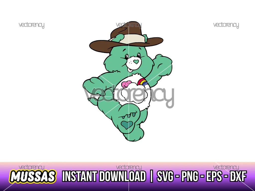 Bashful Hear Bear in the Hat SVG Cartoon Clipart Green
