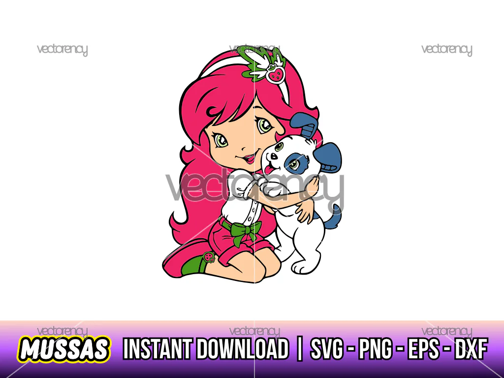 Strawberry Shortcake with Dog Hugging Vector SVG PNG